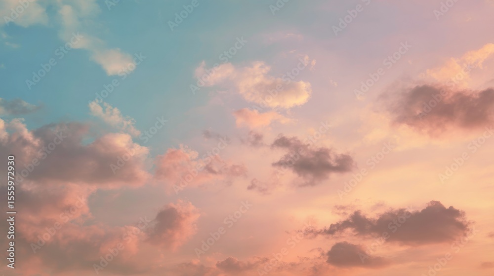 Fototapeta premium Warm Hues of Pink and Gold Sky With Clouds at Sunset or Sunrise