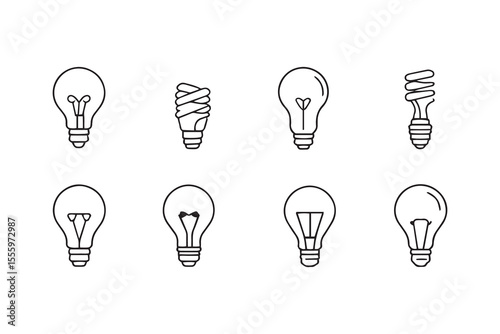 set of different type of 8 pcs Light bulb line art and black color