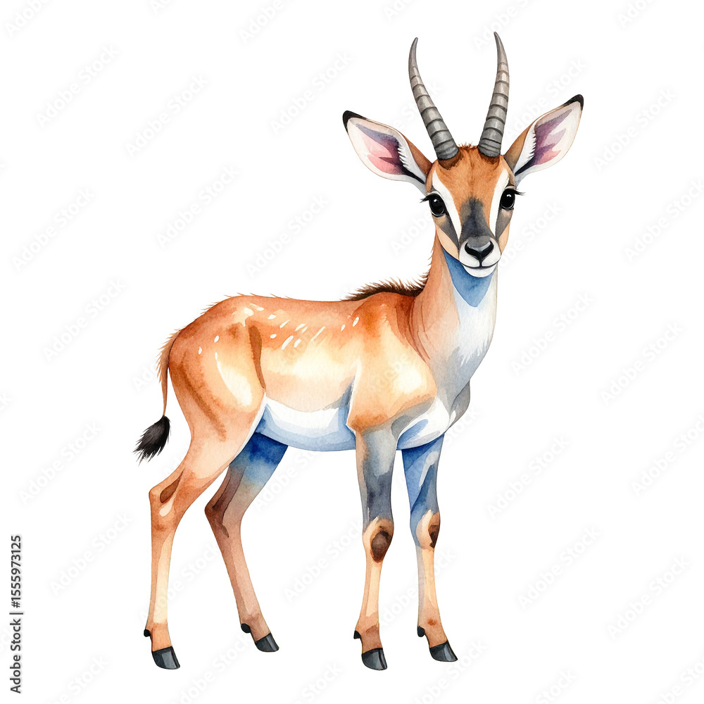 Fototapeta premium Graceful Gazelle Watercolor: A captivating watercolor painting of a gazelle, with its slender form and elegant horns.