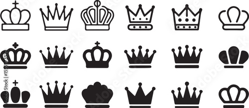 Collection of royal crown icons in a simple silhouette style