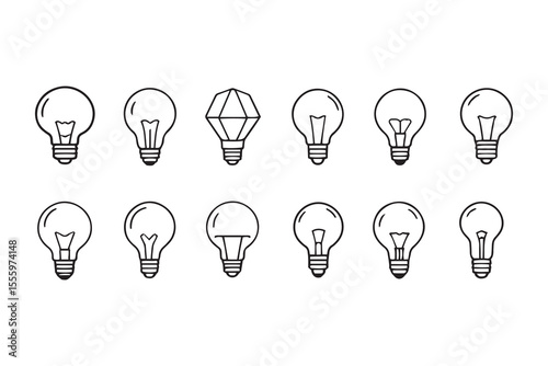 set of different type of 8 pcs Light bulb line art and black color