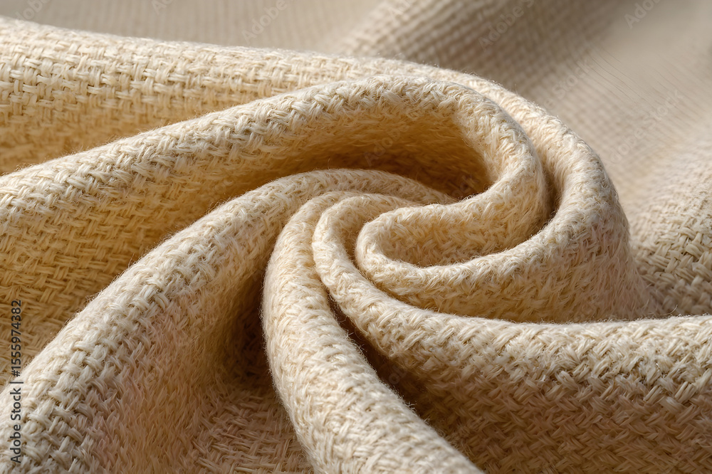 Fototapeta premium Close up of natural woven fabric with a textured surface and soft folds