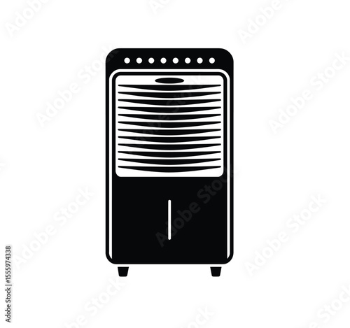 A minimalist black and white Silhouette illustration of a portable air cooler