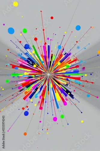 Bursting Colorful Lines and Dots - Abstract Creative Explosion on Gray