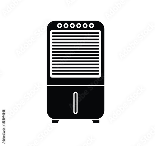 A minimalist black and white Silhouette illustration of a portable air cooler
