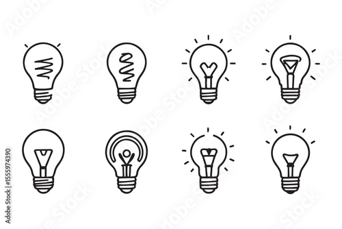 set of different type of 8 pcs Light bulb line art and black color