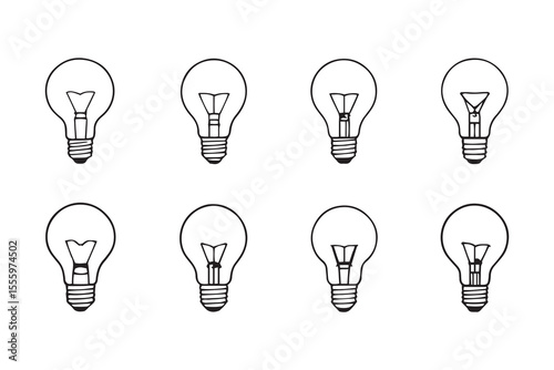 set of different type of 8 pcs Light bulb line art and black color