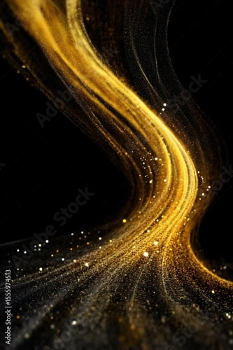Flowing Golden Glitter Particles on Black Background - Abstract Light Trail Animation