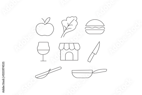 Hand-drawn food and drink icons set: a vector illustration collection of various food symbols and designs, including pizza sketches