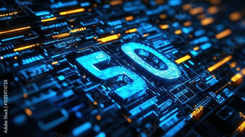 Number 50 on a futuristic circuit board