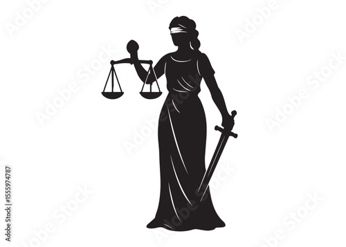 justice scales lady logo silhouette vector, lady justice logo icon silhouette, woman holding scales of justice silhouette lady lawyer logo design vector illustration silhouette on a white background