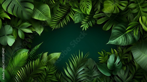Lush Green Tropical Leaves Frame Background