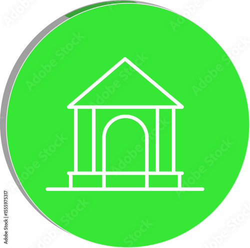 Simplified Architectural Icon on a Green Background: A clean, minimalist illustration of a building, possibly a bank or government building, presented on a vibrant green circular backdrop.