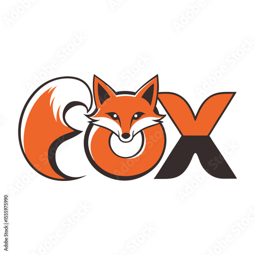Clever Fox Head and Tail Integrated into "Fox" Wordmark Logo