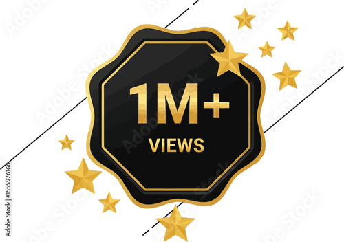 One million views badge with gold stars and black polygon shape frame