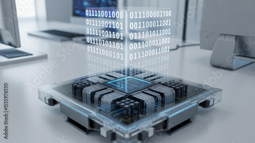 Futuristic microchip with digital data processor circuit board