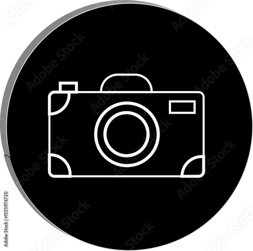 Photography Icon: An elegantly designed camera icon, perfectly framed against a striking backdrop of black and white, which encapsulates the core of photography and visual storytelling.
