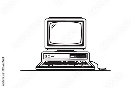 Original classic computer of eighties line art and black color