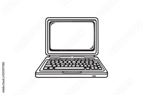 Original classic computer of eighties line art and black color