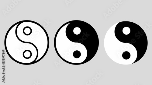 Three variations of the Yin Yang symbol in bold black and white style. Representing balance and harmony in Eastern philosophy. Perfect for spiritual, cultural, and minimalistic design use.