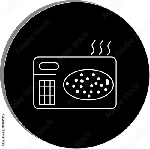 Microwave Cuisine Illustration: A clean-cut illustration of a microwave displaying a plate of heated food, set against a simple round background, suggesting concepts of convenience, food preparation.