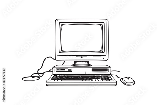 Original classic computer of eighties line art and black color