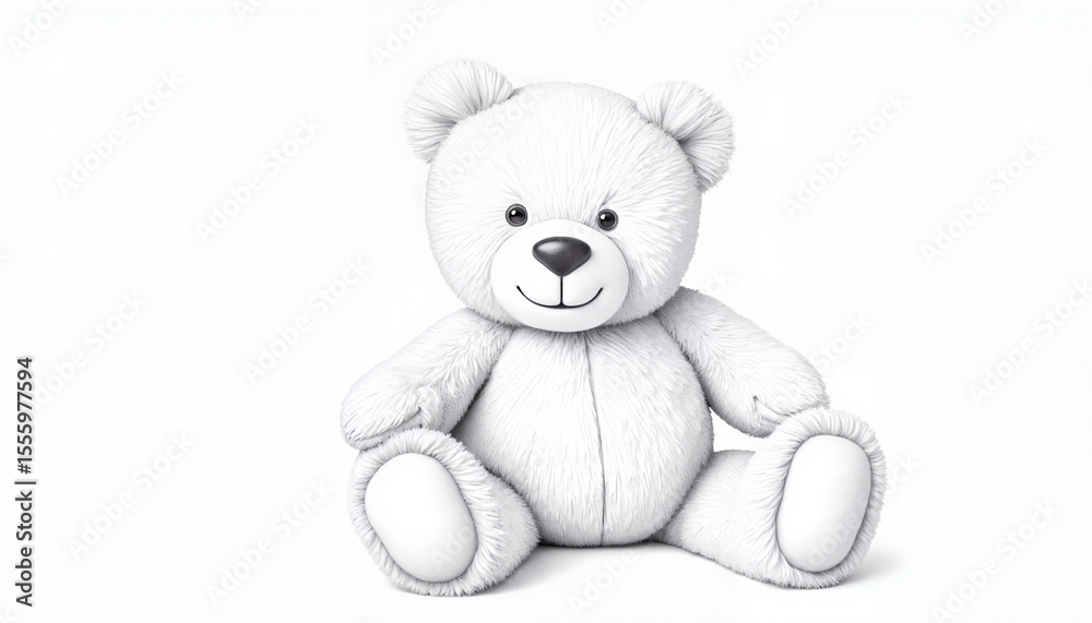 Obraz premium Cute white teddy bear sitting on white background 