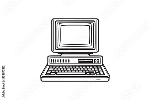Original classic computer of eighties line art and black color