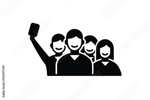 Group of people with one raising a card black silhouette