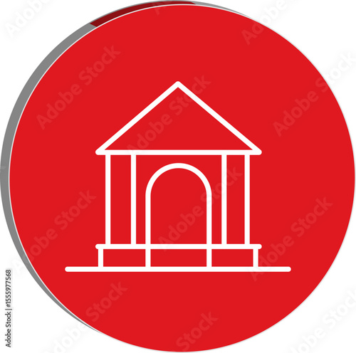 Architectural Icon: A clean, minimalist illustration of a classical building facade, exuding timeless elegance and strength, set against a vibrant red backdrop.