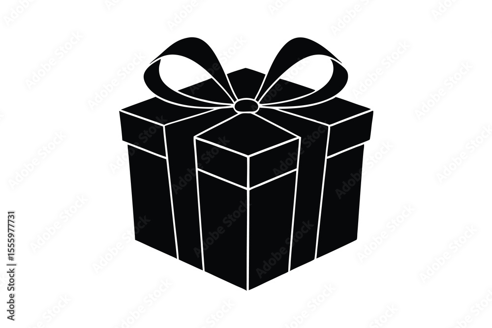 Obraz premium Black Gift Box Silhouette with Ribbon and Bow Illustration