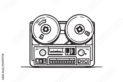 Original classic computer of eighties line art and black color