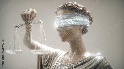 Lady justice holding the scales of justice in a futuristic design
