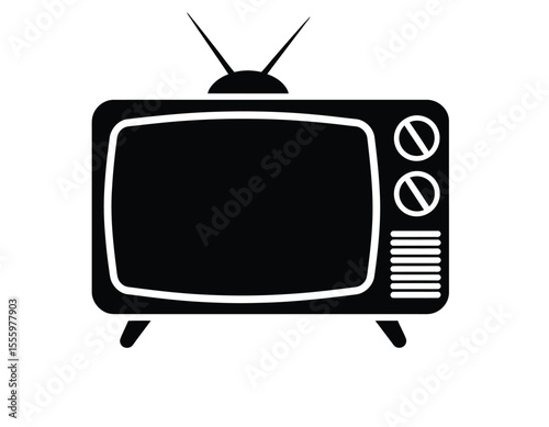A minimalist black and white Silhouette illustration of a vintage television set