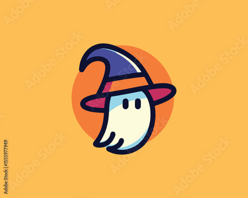 Cute cartoon ghost wearing a wizard hat