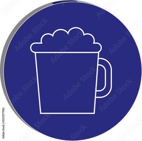 Mug Icon: A clean and simple illustration of a classic mug, overflowing with a frothy beverage, set against a bold blue backdrop, evoking a sense of refreshment.
