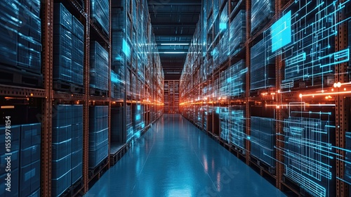 Efficient automated warehouse system optimizing supply chain and logistics management processes.