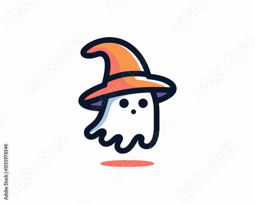 Cute ghost wearing a wizard hat illustration