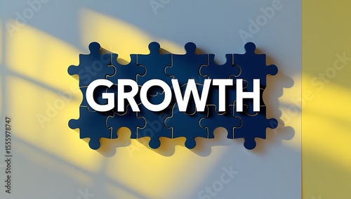 Dark blue jigsaw puzzle pieces forming the word 