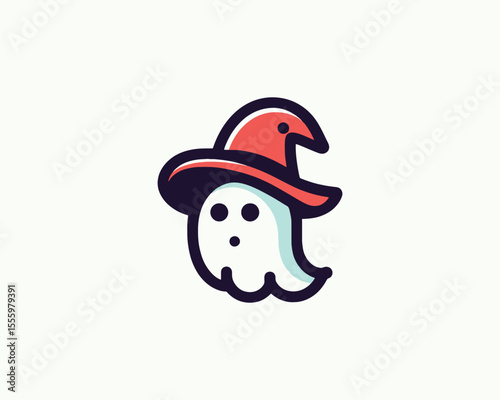 Cute cartoon ghost wearing a witch hat