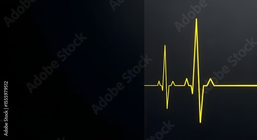 Vibrant Yellow EKG Trace on Dark Background, Medical Diagnostic Symbolism