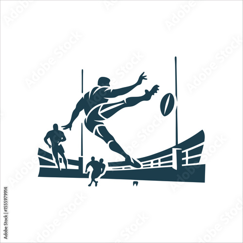 Rugby Player Drop Goal Silhouette Illustration Drop Goal Pose Player mid drop kick
