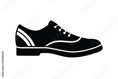 Black and White Wingtip Shoe Icon with Laces and Stripes