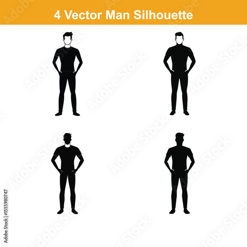 Man full body silhouette vector illustration, standing male figure profile, minimalist avatar design,