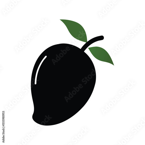 Mango silhouette with green leaf. Vector illustration