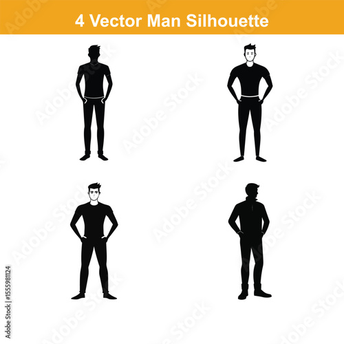 Man full body silhouette vector illustration, standing male figure profile, minimalist avatar design,