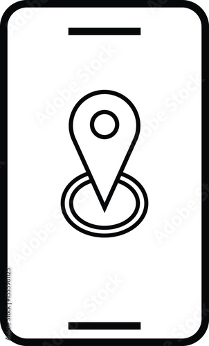Smartphone displaying a location pin icon representing navigation and search functions on a mobile device