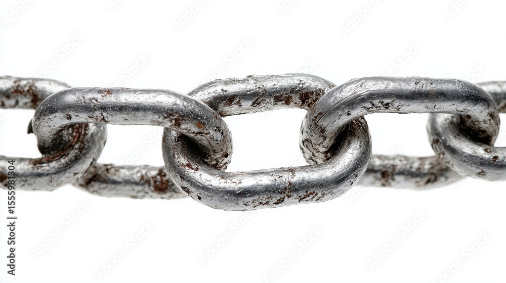 Fototapeta premium Metal chain links isolated on a white background create a ghostly effect with an empty space for text