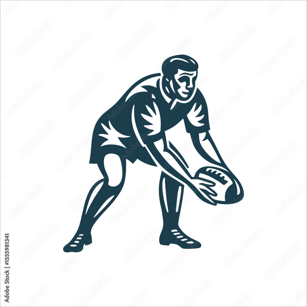 Fototapeta premium Rugby Player Ready to Receive Ball Rugby Stance Ready to receive position