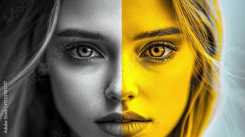 Contrasting Black and White and Yellow Female Portrait